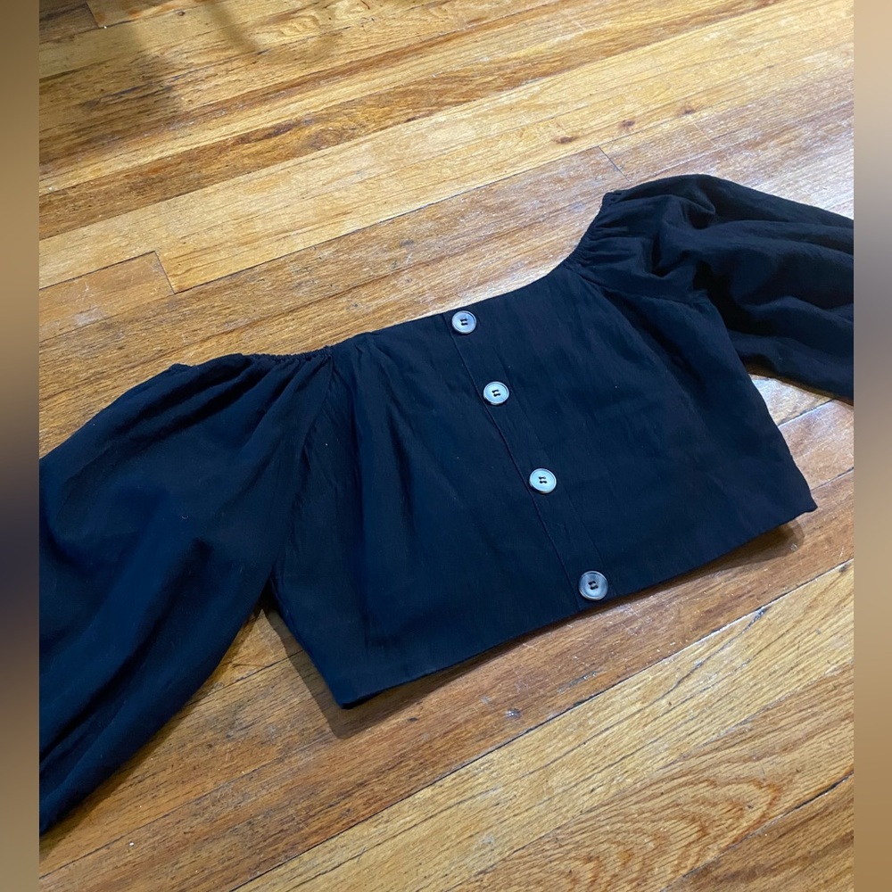 J.O.A. Black linen crop top